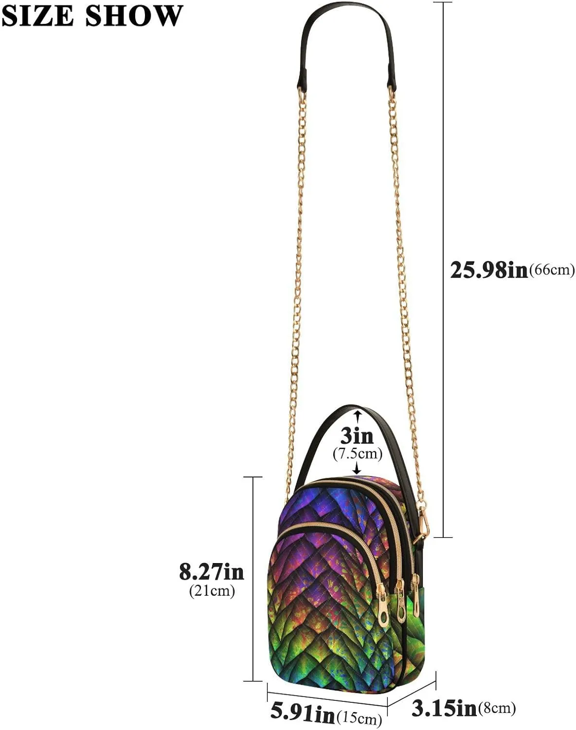 Women's Wave Cross Body Chest Bag, 52 inch Gold Chain Shoulder Handbag Purse