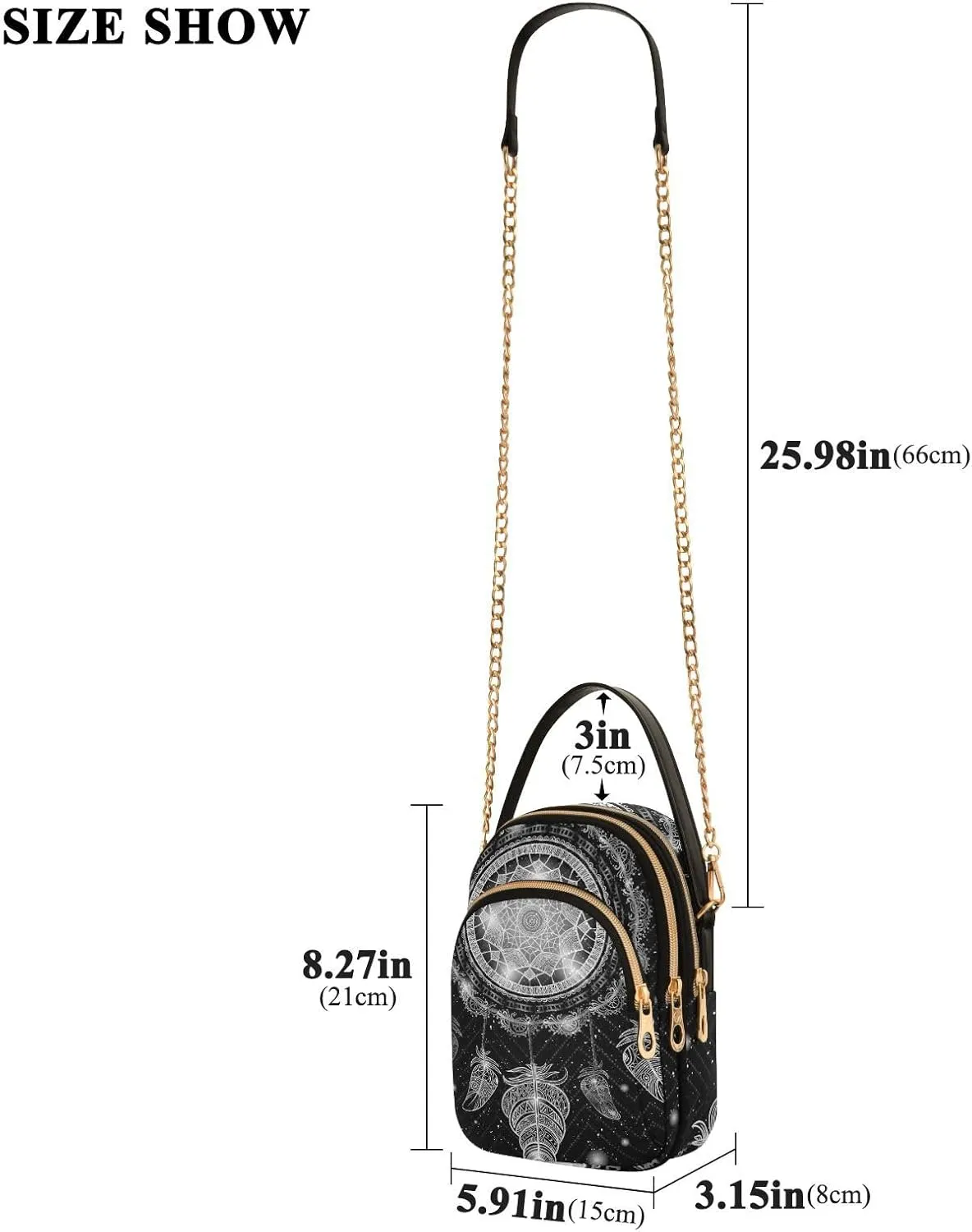 Women's Wave Cross Body Chest Bag, 52 inch Gold Chain Shoulder Handbag Purse