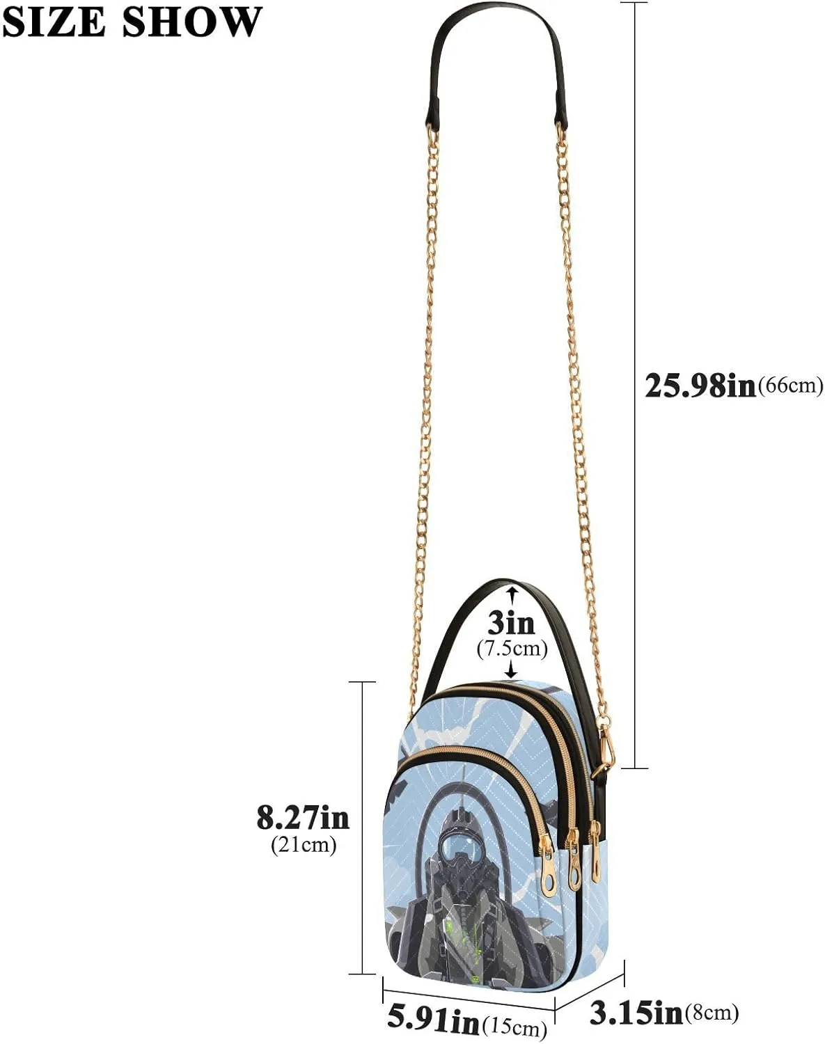 Women's Wave Cross Body Chest Bag, 52 inch Gold Chain Shoulder Handbag Purse
