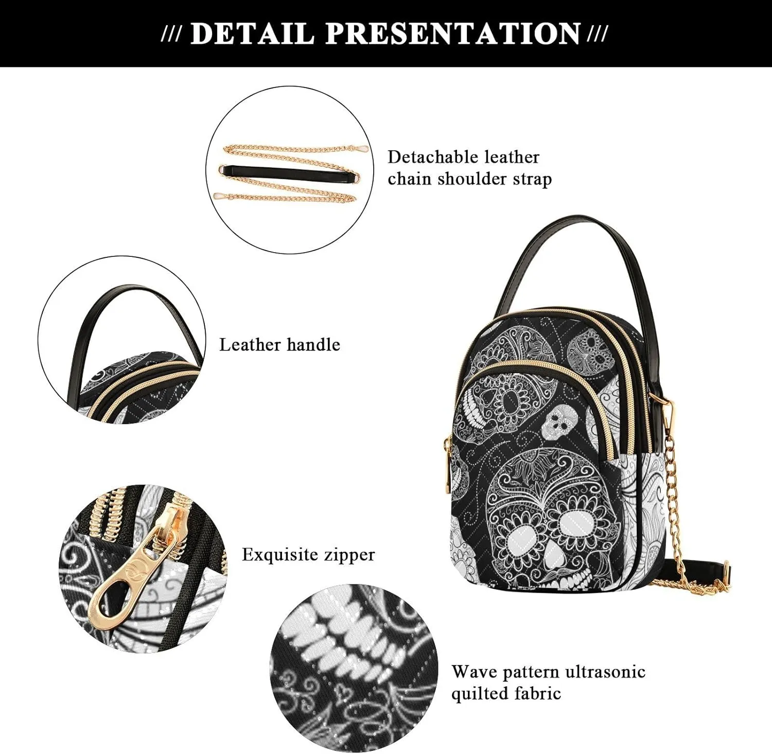 Women's Wave Cross Body Chest Bag, 52 inch Gold Chain Shoulder Handbag Purse