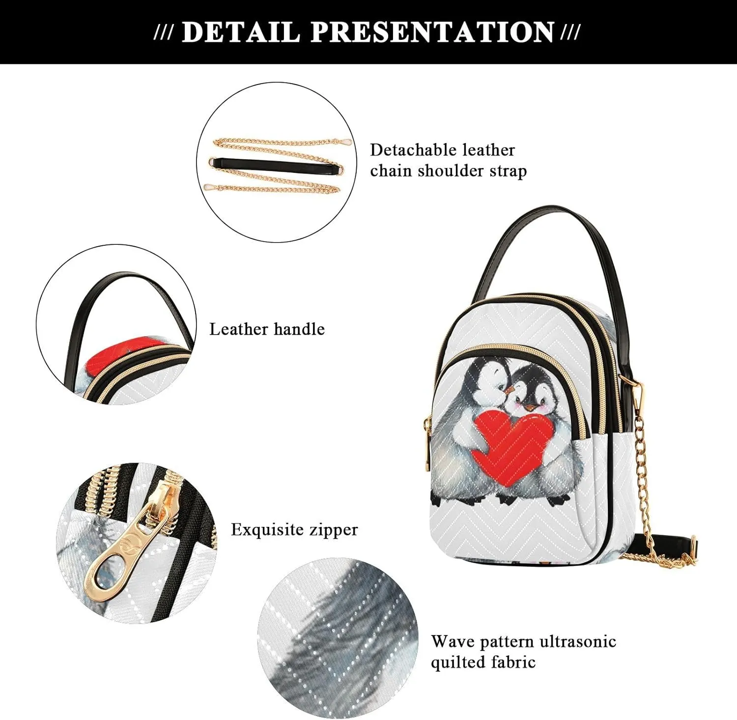 Women's Wave Cross Body Chest Bag, 52 inch Gold Chain Shoulder Handbag Purse