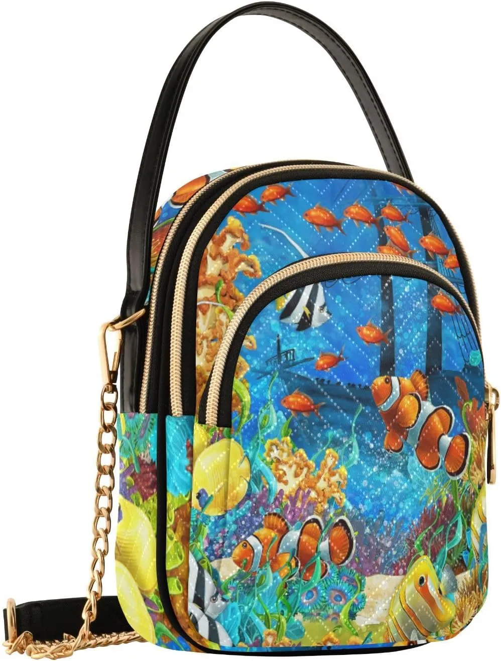 Women's Wave Cross Body Chest Bag, 52 inch Gold Chain Shoulder Handbag Purse