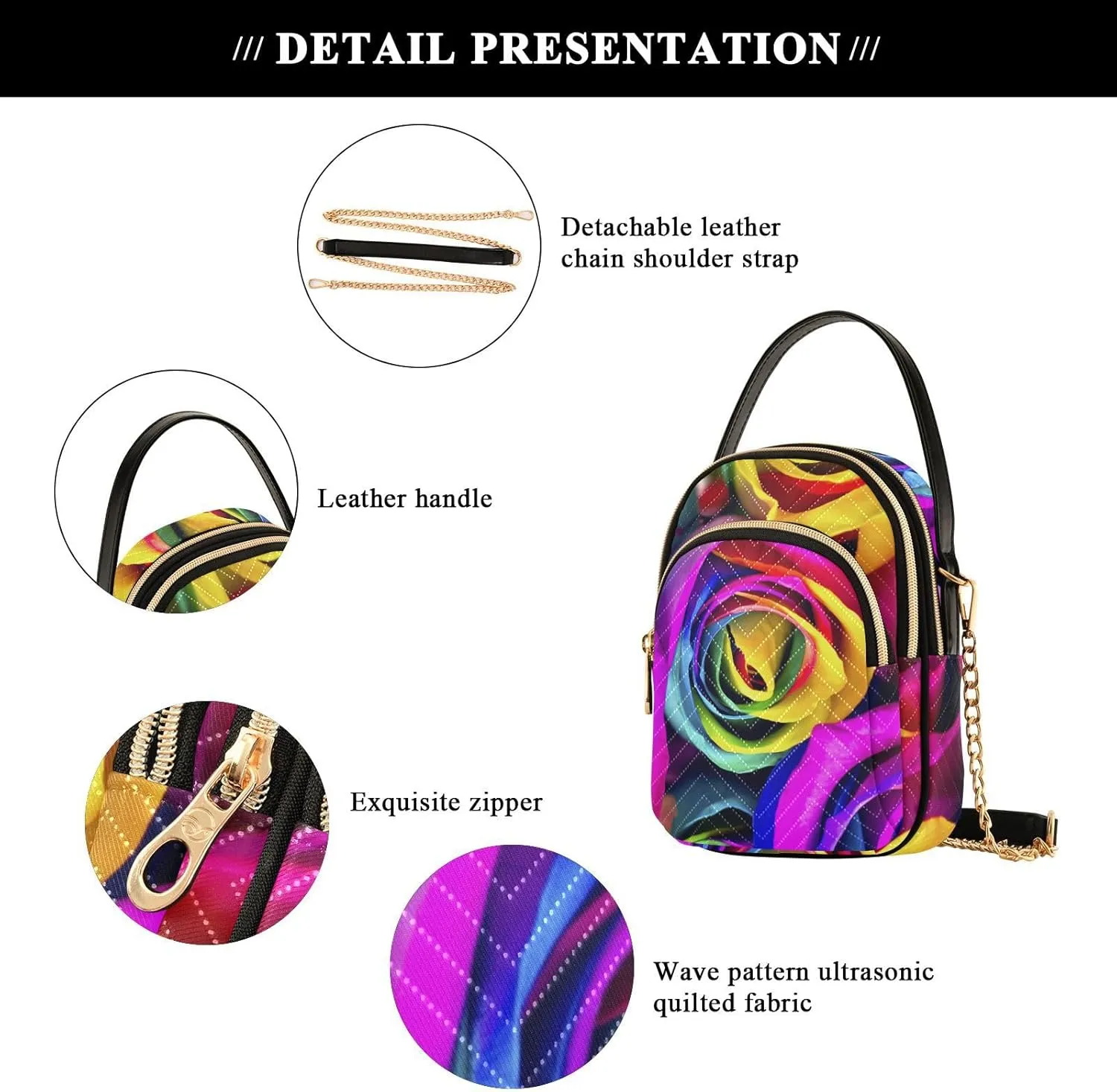 Women's Wave Cross Body Chest Bag, 52 inch Gold Chain Shoulder Handbag Purse