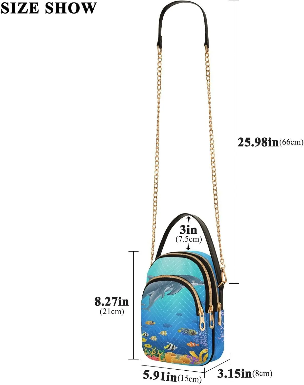 Women's Wave Cross Body Chest Bag, 52 inch Gold Chain Shoulder Handbag Purse
