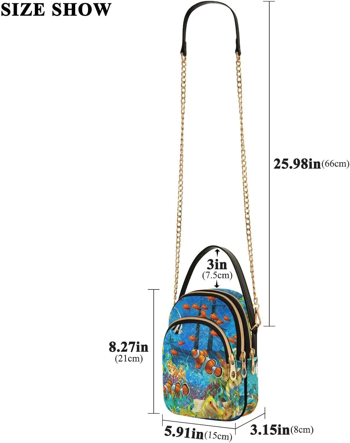 Women's Wave Cross Body Chest Bag, 52 inch Gold Chain Shoulder Handbag Purse