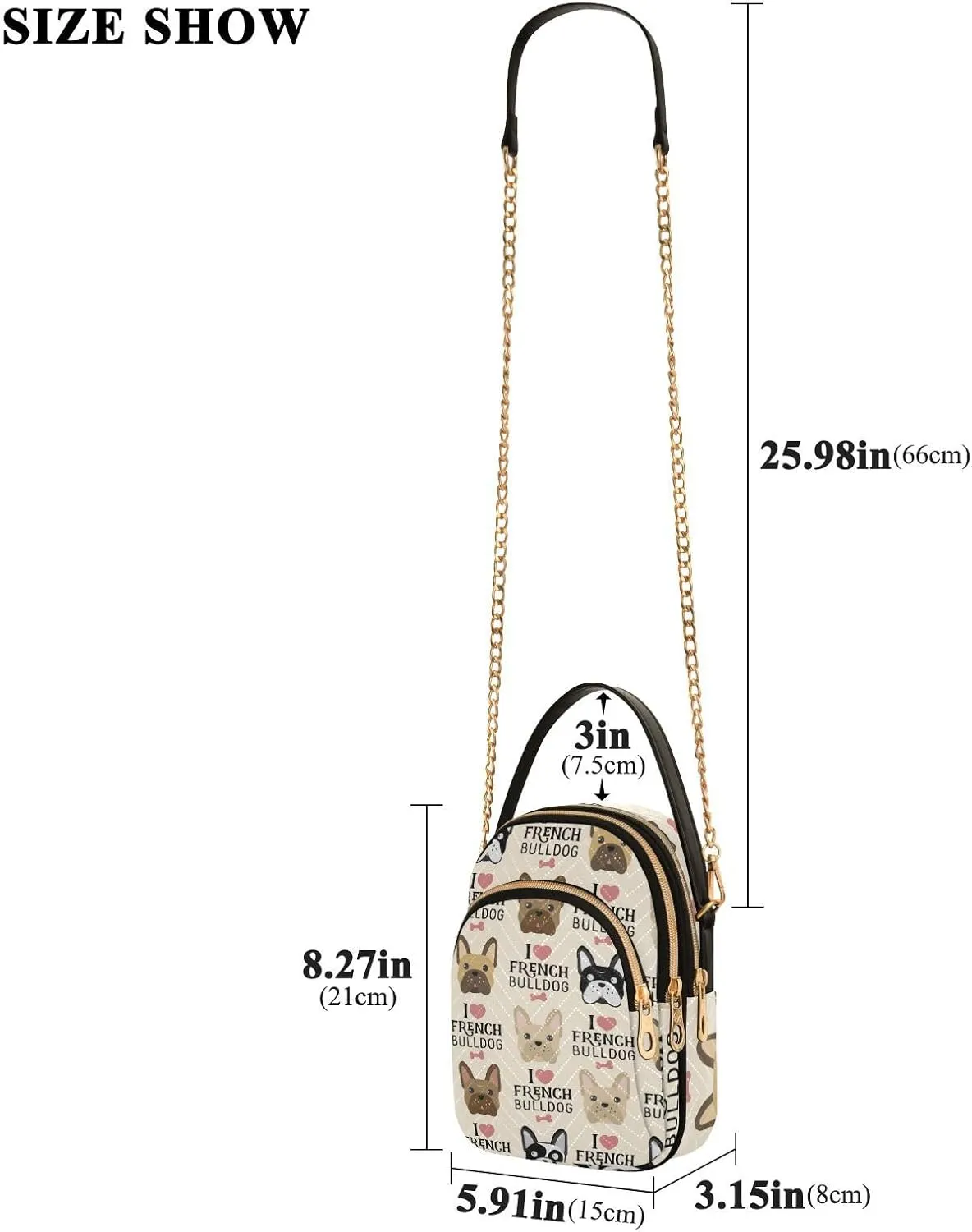 Women's Wave Cross Body Chest Bag, 52 inch Gold Chain Shoulder Handbag Purse