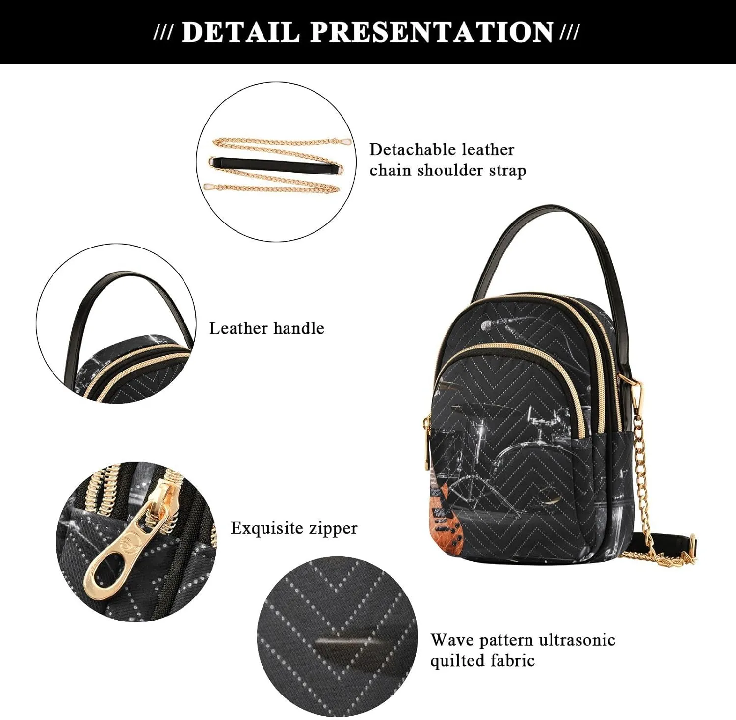 Women's Wave Cross Body Chest Bag, 52 inch Gold Chain Shoulder Handbag Purse