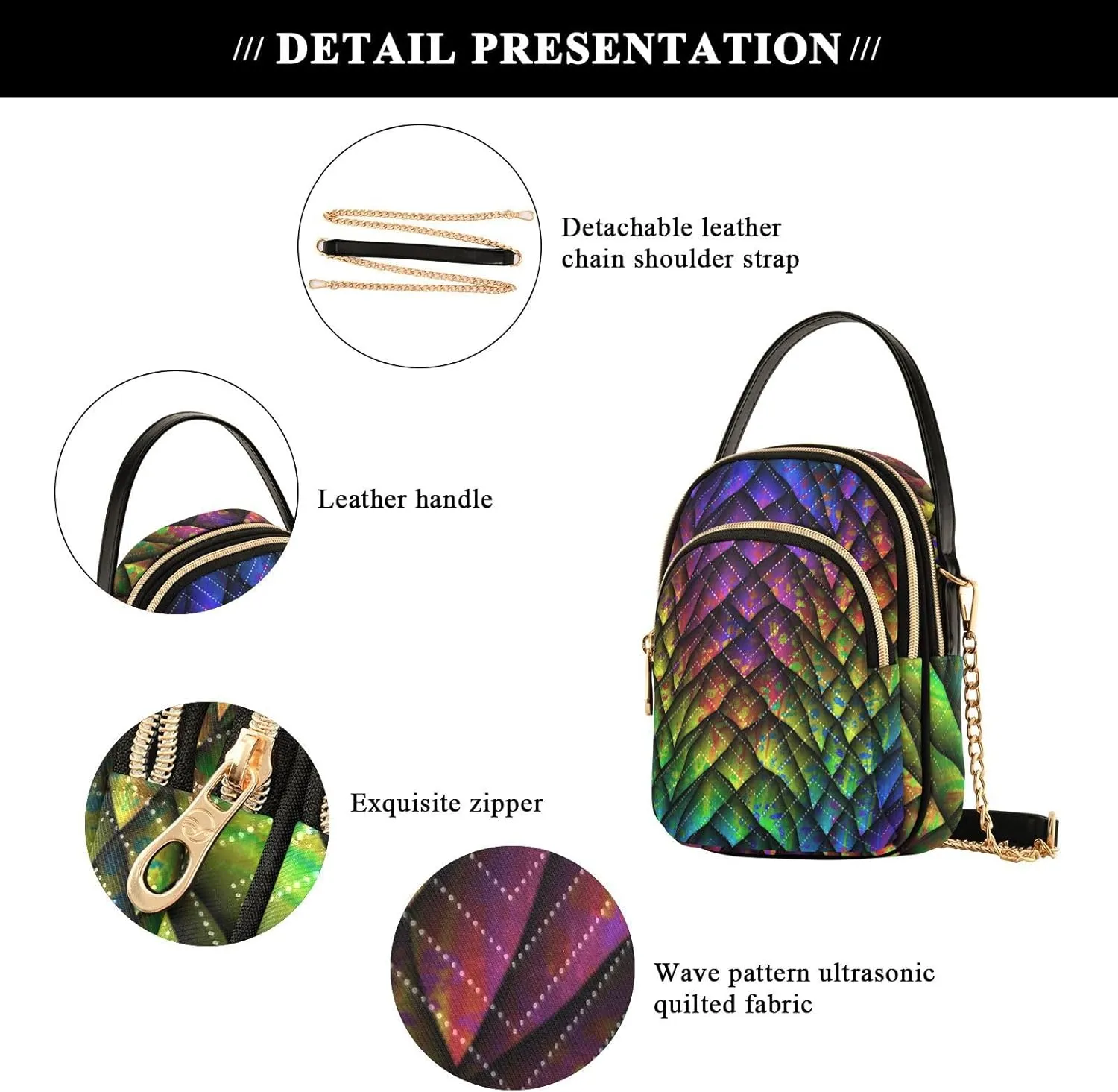 Women's Wave Cross Body Chest Bag, 52 inch Gold Chain Shoulder Handbag Purse