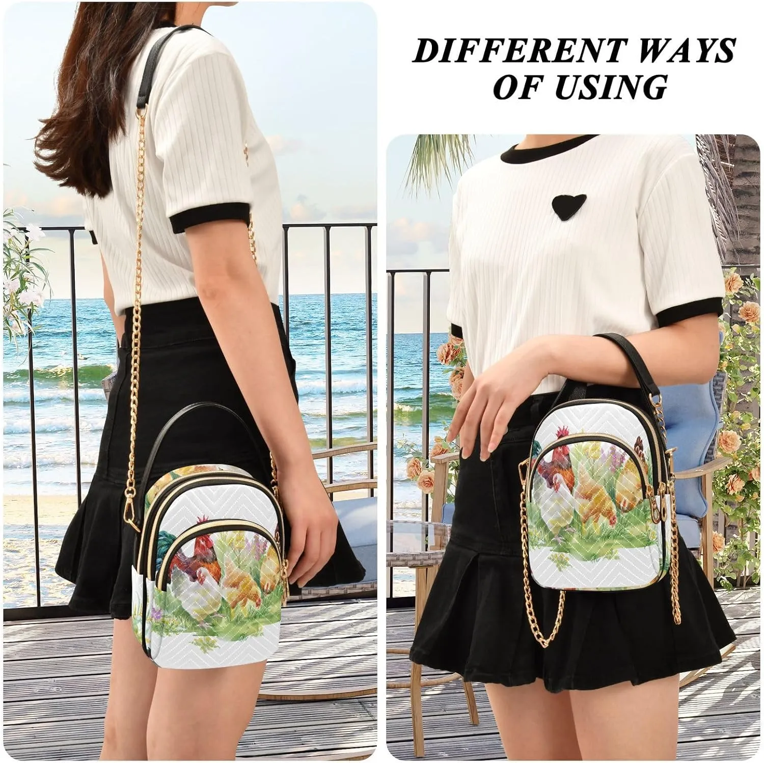 Women's Wave Cross Body Chest Bag, 52 inch Gold Chain Shoulder Handbag Purse