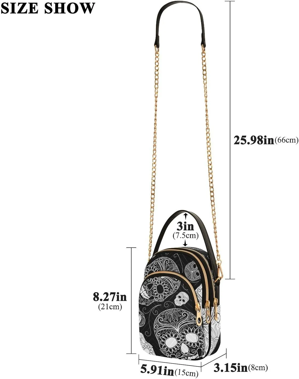 Women's Wave Cross Body Chest Bag, 52 inch Gold Chain Shoulder Handbag Purse