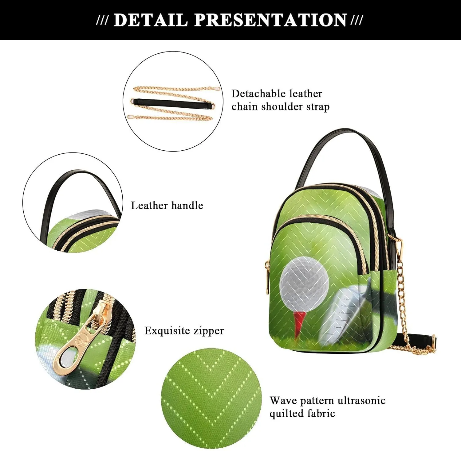 Women's Wave Cross Body Chest Bag, 52 inch Gold Chain Shoulder Handbag Purse