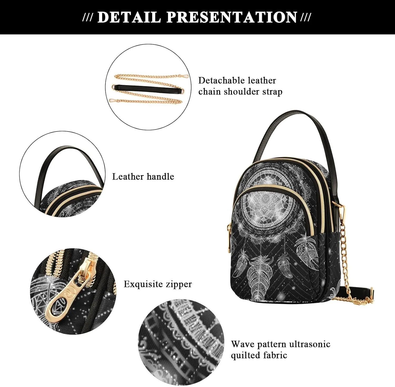 Women's Wave Cross Body Chest Bag, 52 inch Gold Chain Shoulder Handbag Purse