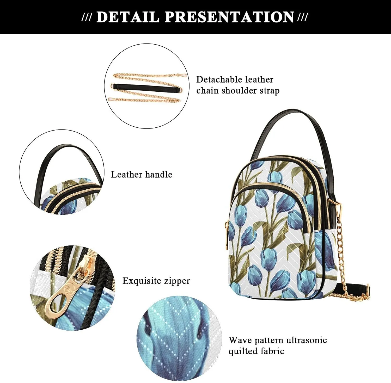 Women's Wave Cross Body Chest Bag, 52 inch Gold Chain Shoulder Handbag Purse