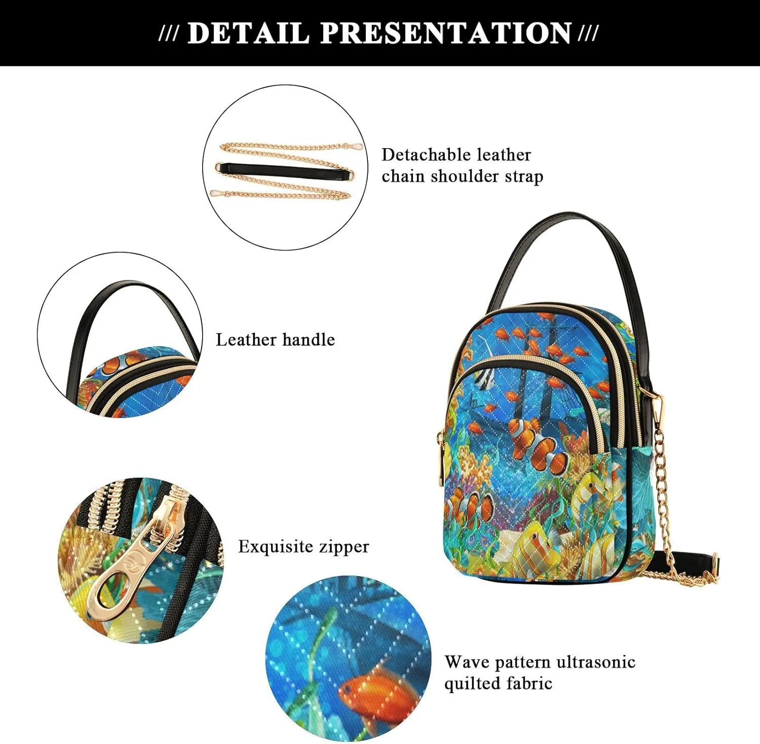 Women's Wave Cross Body Chest Bag, 52 inch Gold Chain Shoulder Handbag Purse