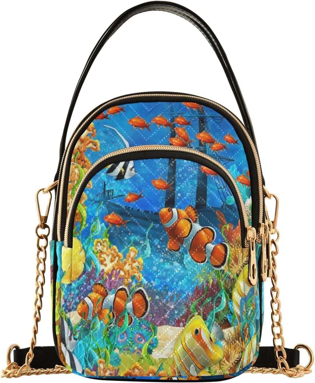 Women's Wave Cross Body Chest Bag, 52 inch Gold Chain Shoulder Handbag Purse