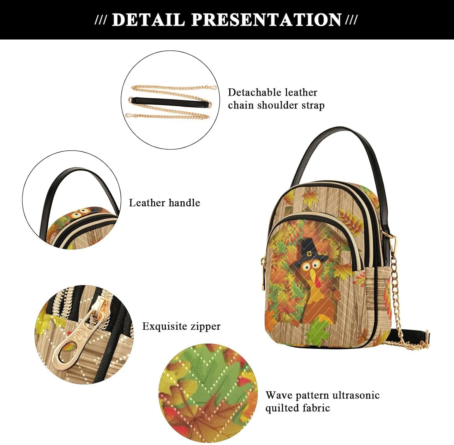 Women's Wave Cross Body Chest Bag, 52 inch Gold Chain Shoulder Handbag Purse