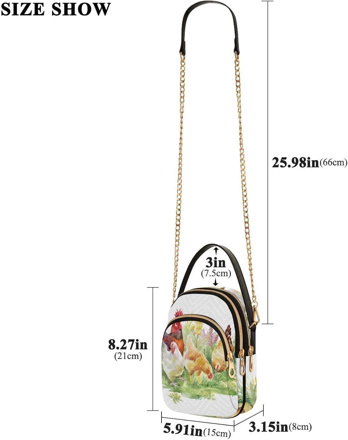 Women's Wave Cross Body Chest Bag, 52 inch Gold Chain Shoulder Handbag Purse