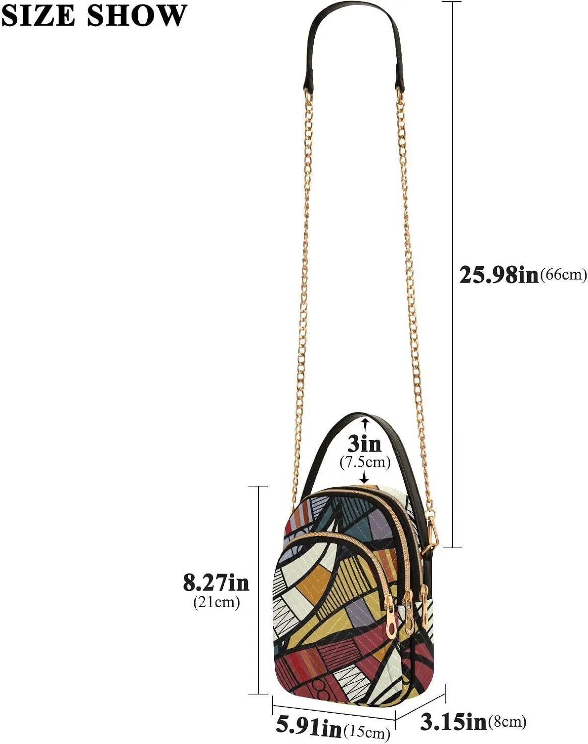 Women's Wave Cross Body Chest Bag, 52 inch Gold Chain Shoulder Handbag Purse