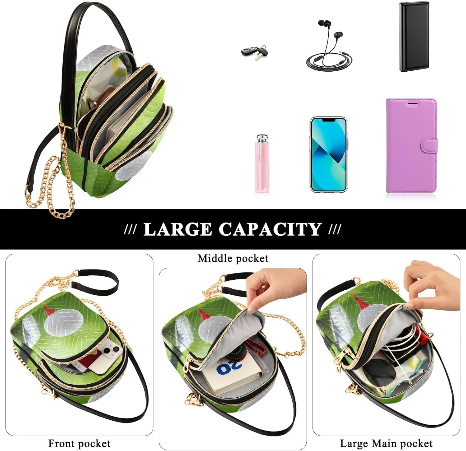 Women's Wave Cross Body Chest Bag, 52 inch Gold Chain Shoulder Handbag Purse