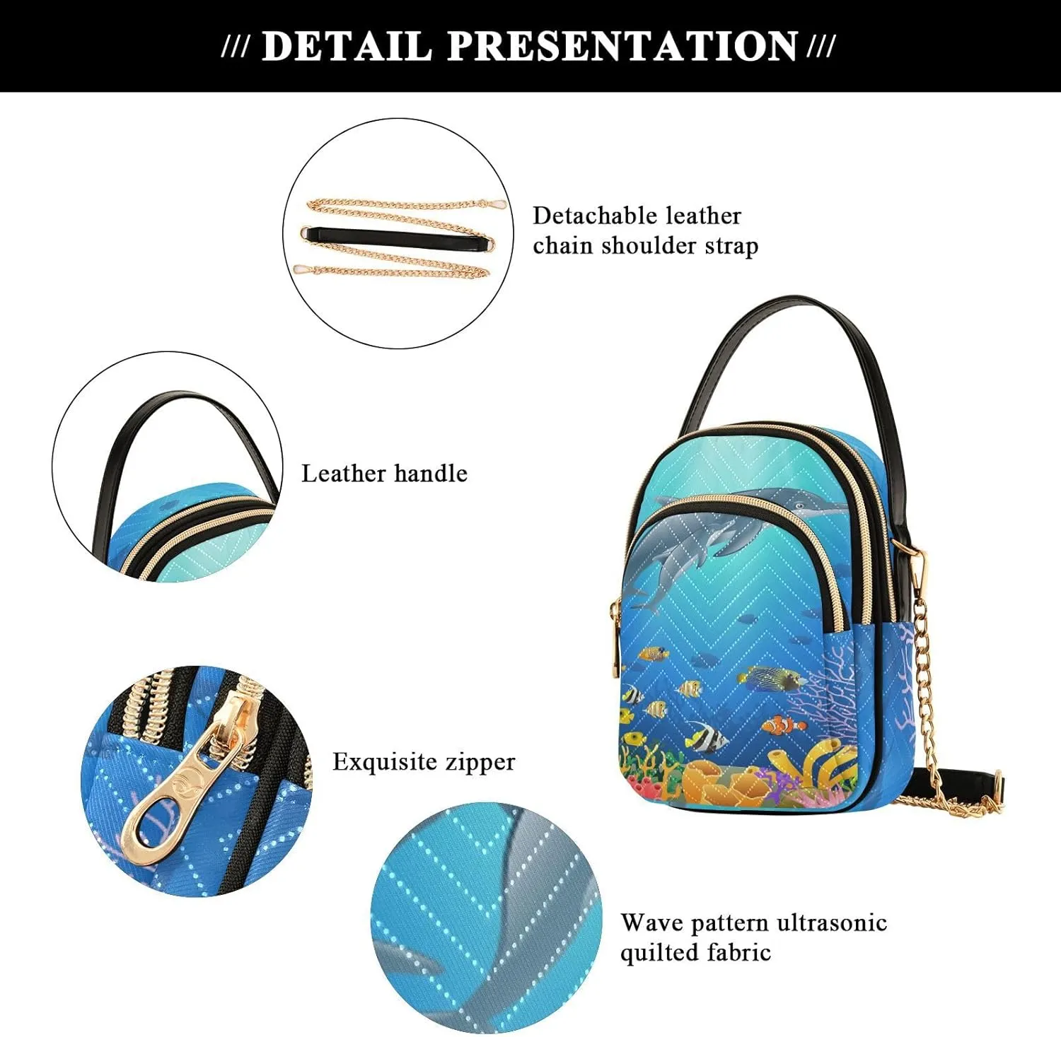 Women's Wave Cross Body Chest Bag, 52 inch Gold Chain Shoulder Handbag Purse