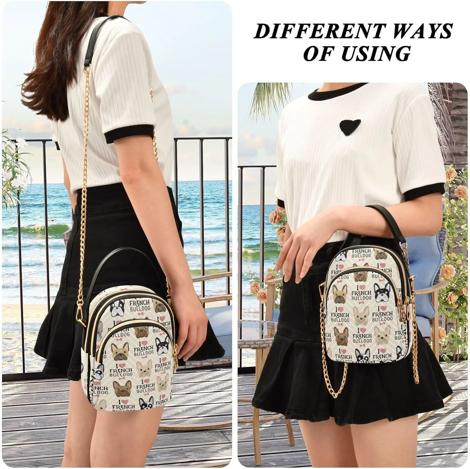 Women's Wave Cross Body Chest Bag, 52 inch Gold Chain Shoulder Handbag Purse