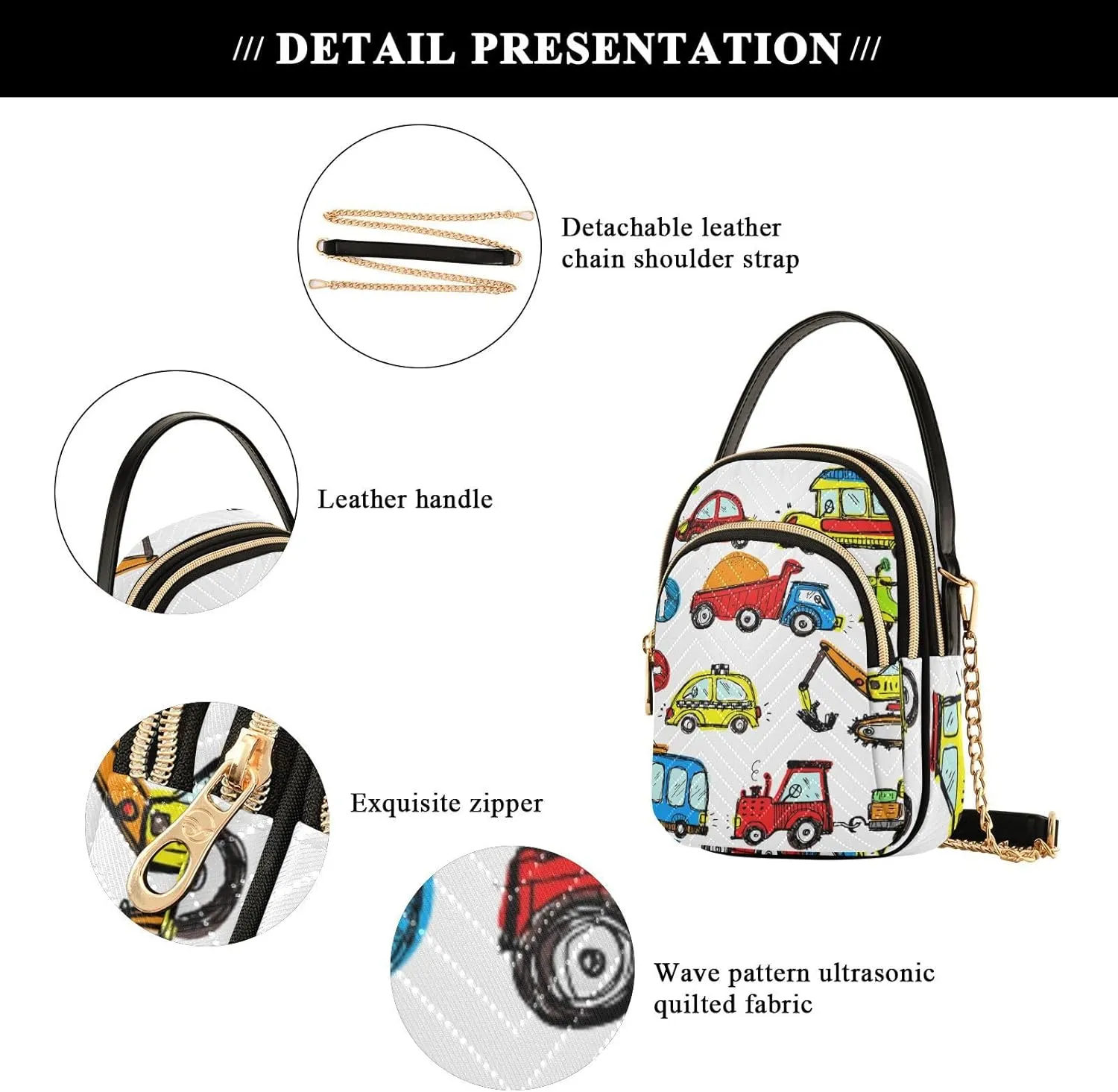 Women's Wave Cross Body Chest Bag, 52 inch Gold Chain Shoulder Handbag Purse