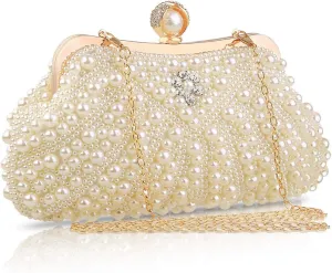 Women's Wedding Purse, Pearl Clutch, Different Length Chain Crossbody Shoulder Bag Handbag for Party Date Formal Occasion