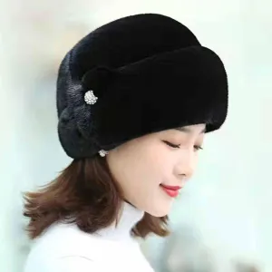 Women?s Winter Furry Hat, Real Waterproof Mink Fur Furry Fluffy Roller Hat,Knitted Beanie Braided Real Hair Warm Basin Hat (Black)