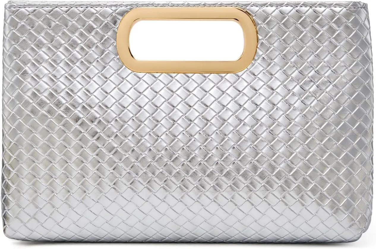 Women's Woven Evening Bag Casual Leather Shoulder Handbag Fashion Clutch Purse