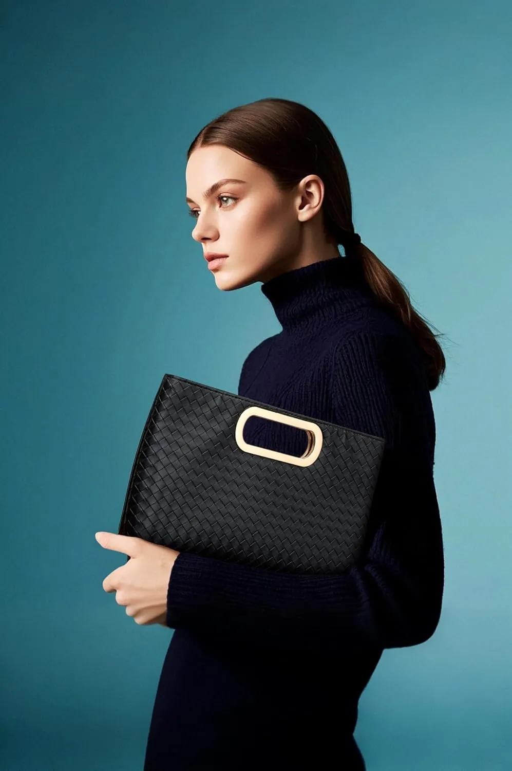 Women's Woven Evening Bag Casual Leather Shoulder Handbag Fashion Clutch Purse