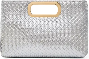 Women's Woven Evening Bag Casual Leather Shoulder Handbag Fashion Clutch Purse