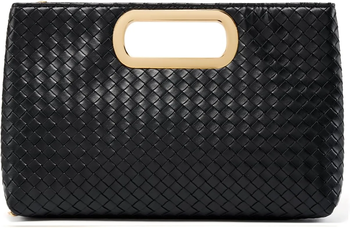 Women's Woven Evening Bag Casual Leather Shoulder Handbag Fashion Clutch Purse