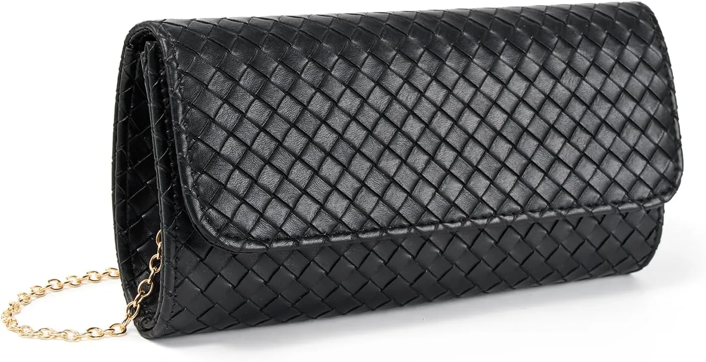 Women's Woven Evening Bag Casual Leather Shoulder Handbag Fashion Crossbody Clutch Purse