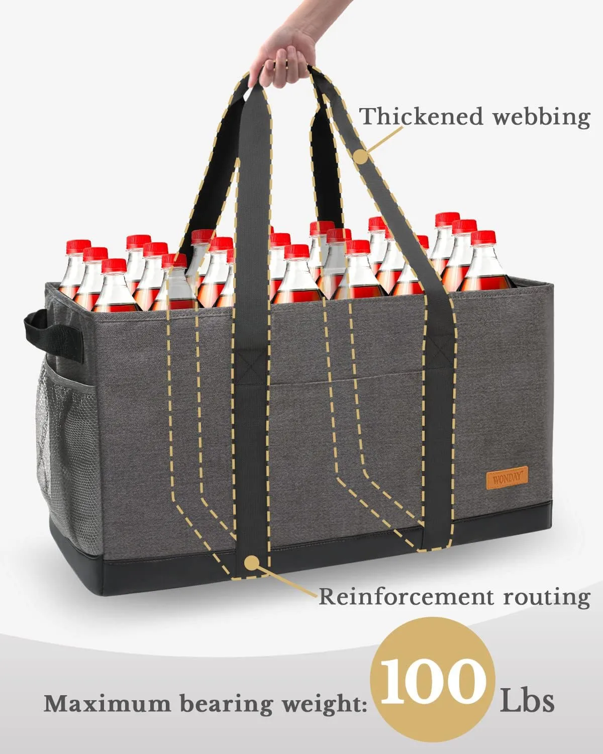WONDAY Standing Extra Large Reusable Grocery Bag Carrier with Handle, Thirty One Utility Tote Foldable for Shopping and Beach