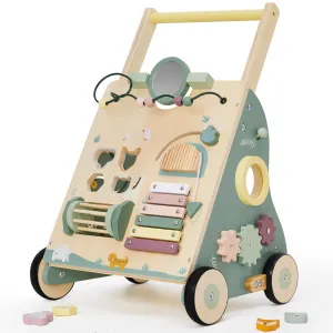 Wooden Baby Walker, Baby Push Walker for Girls and Boys, Montessori Toy, Learning to Walk with Activity Center, Push and Pull Toys with Wheel Adjustable Speed