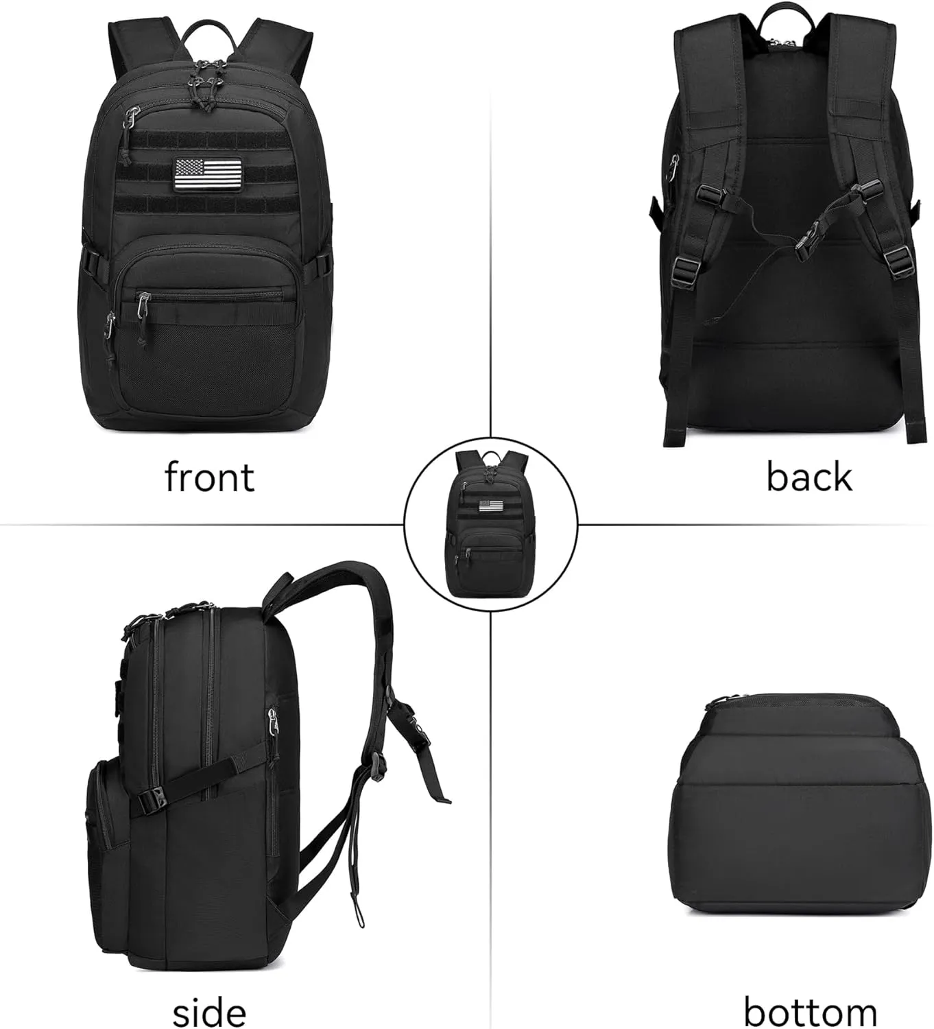 Wotony Military Tactical Backpack for Men Army 3 Days Assault Pack Bag with Molle System for Outdoor Adventures (Black, 25L)