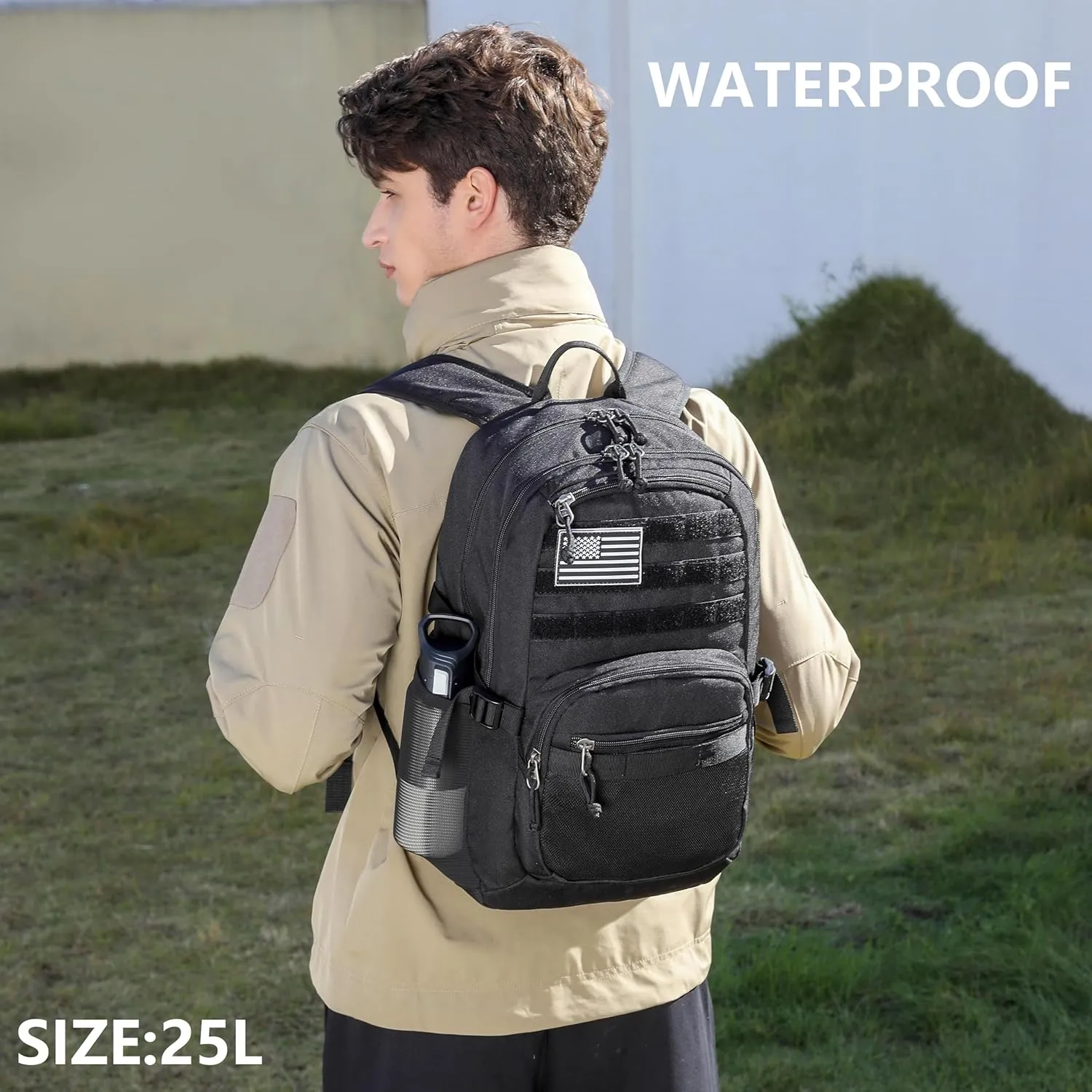 Wotony Military Tactical Backpack for Men Army 3 Days Assault Pack Bag with Molle System for Outdoor Adventures (Black, 25L)