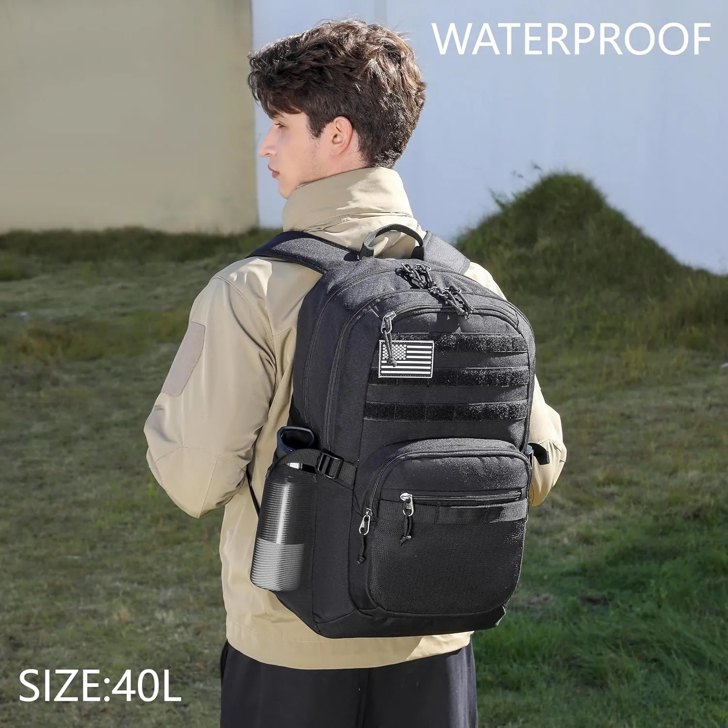 Wotony Military Tactical Backpack for Men Army 3 Days Assault Pack Bag with Molle System for Outdoor Adventures (Black, 40L)