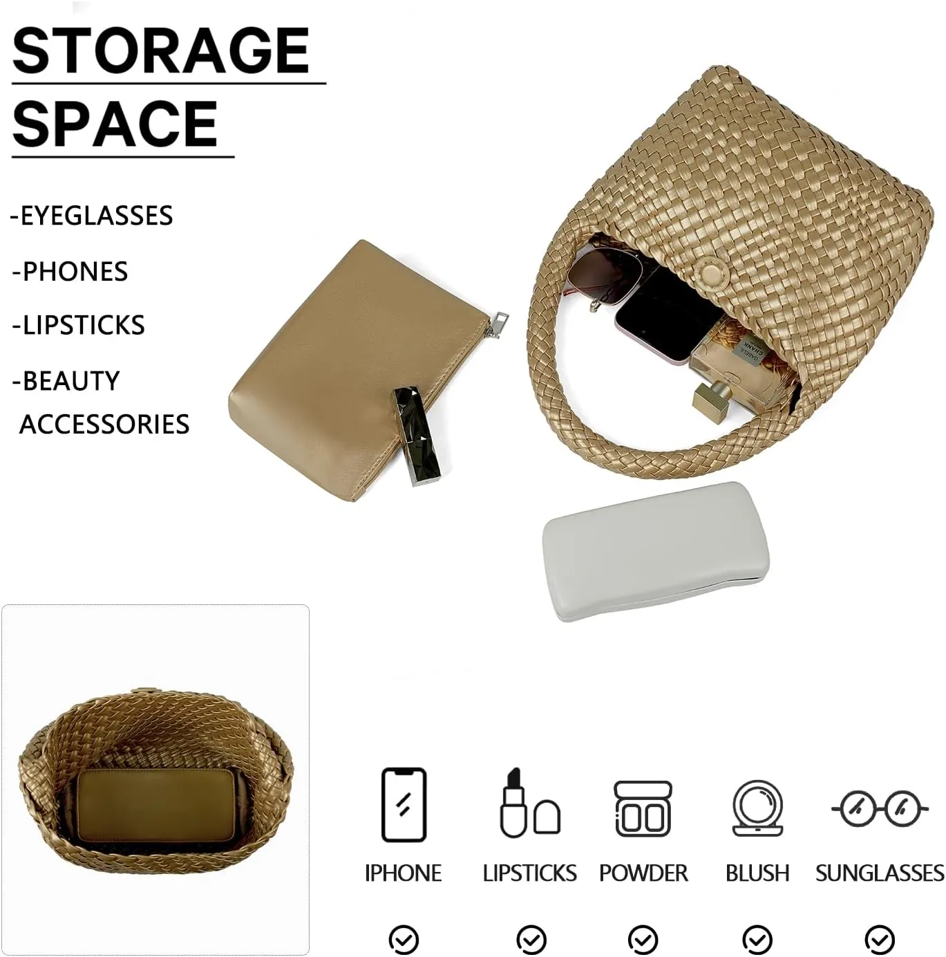 Woven Bag for Women, Small Vegan Leather Summer Beach Purse, and Travel Handbags Ladies' Retro Chic Shoulder Bags