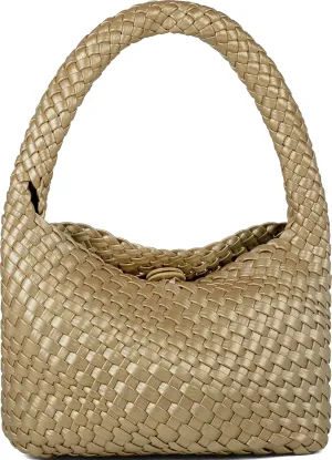 Woven Bag for Women, Small Vegan Leather Summer Beach Purse, and Travel Handbags Ladies' Retro Chic Shoulder Bags
