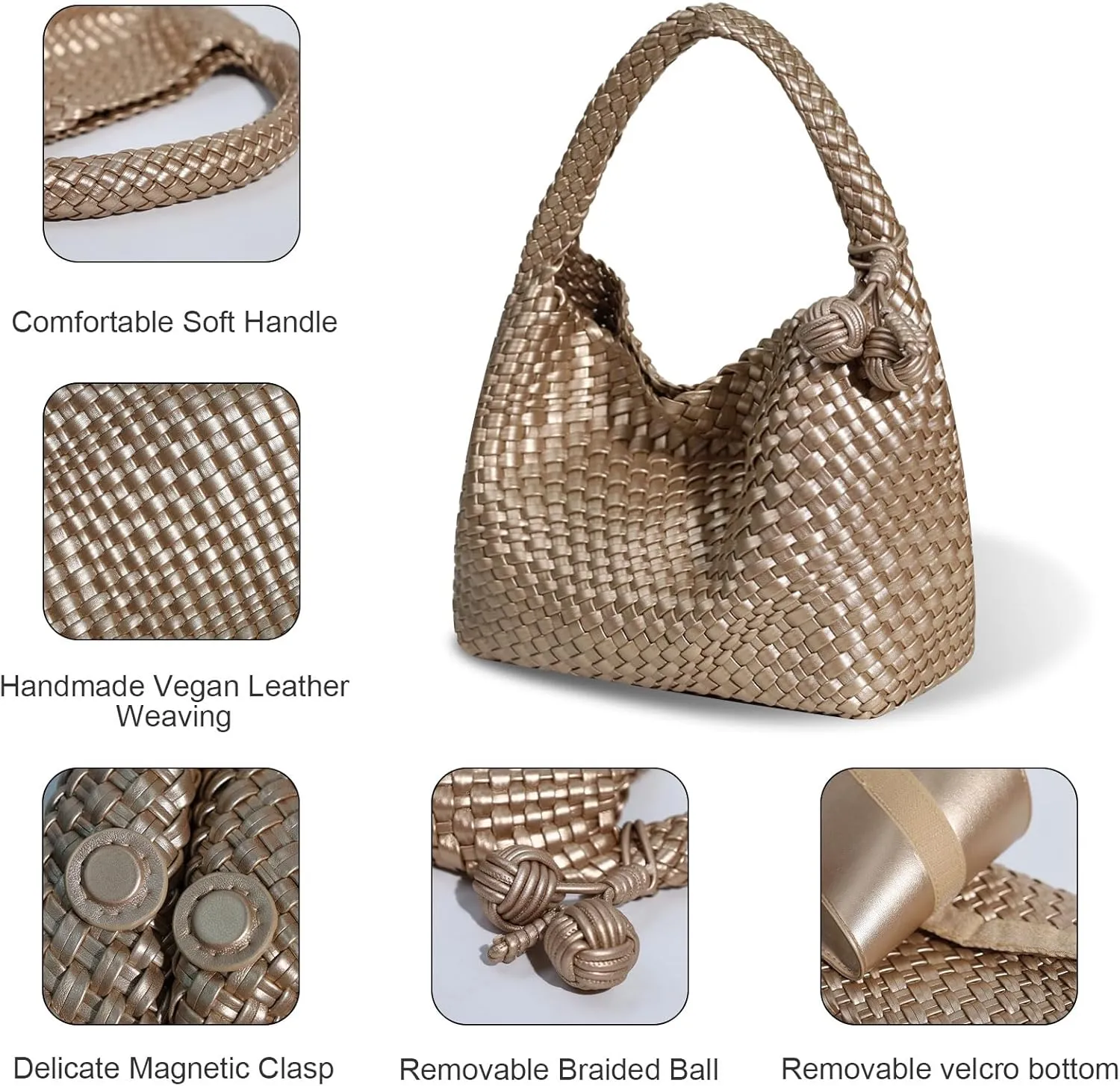 Woven Bag Purses for Women Vegan Leather Tote Bag Braided Shoulder Bag Hobo Underarm Bags