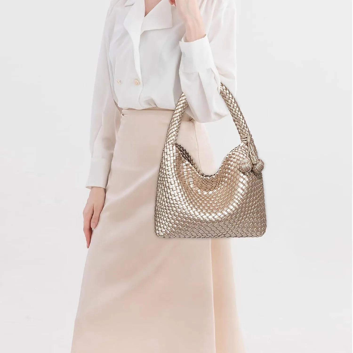 Woven Bag Purses for Women Vegan Leather Tote Bag Braided Shoulder Bag Hobo Underarm Bags