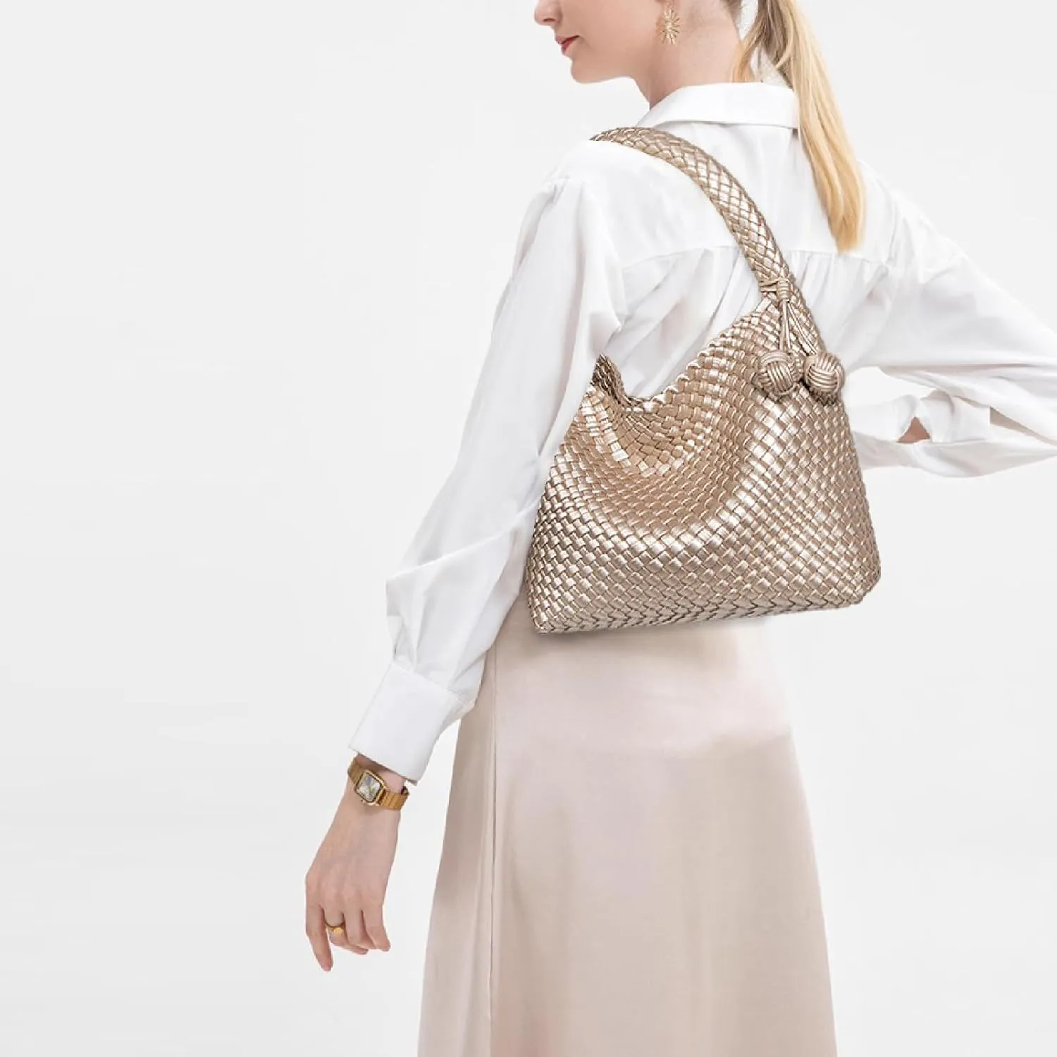 Woven Bag Purses for Women Vegan Leather Tote Bag Braided Shoulder Bag Hobo Underarm Bags