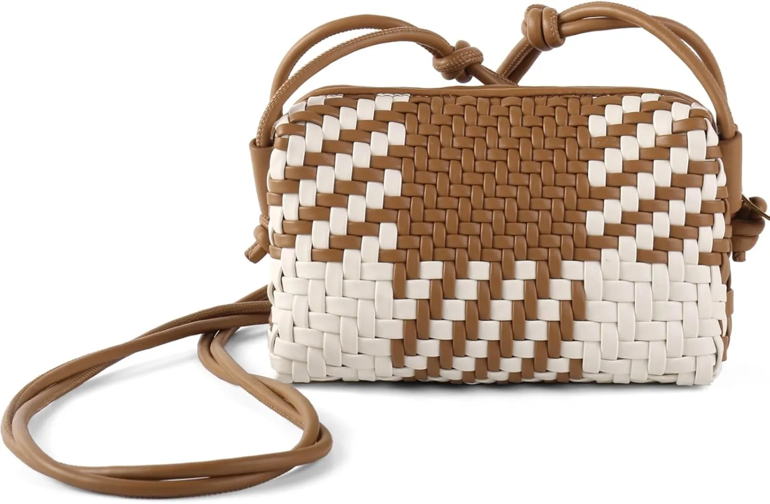 Woven Crossbody Bag Clutch Purse for Women,Small Vegan Leather Handmade Shoulderbag Handbag with Strap,Zipper Closure