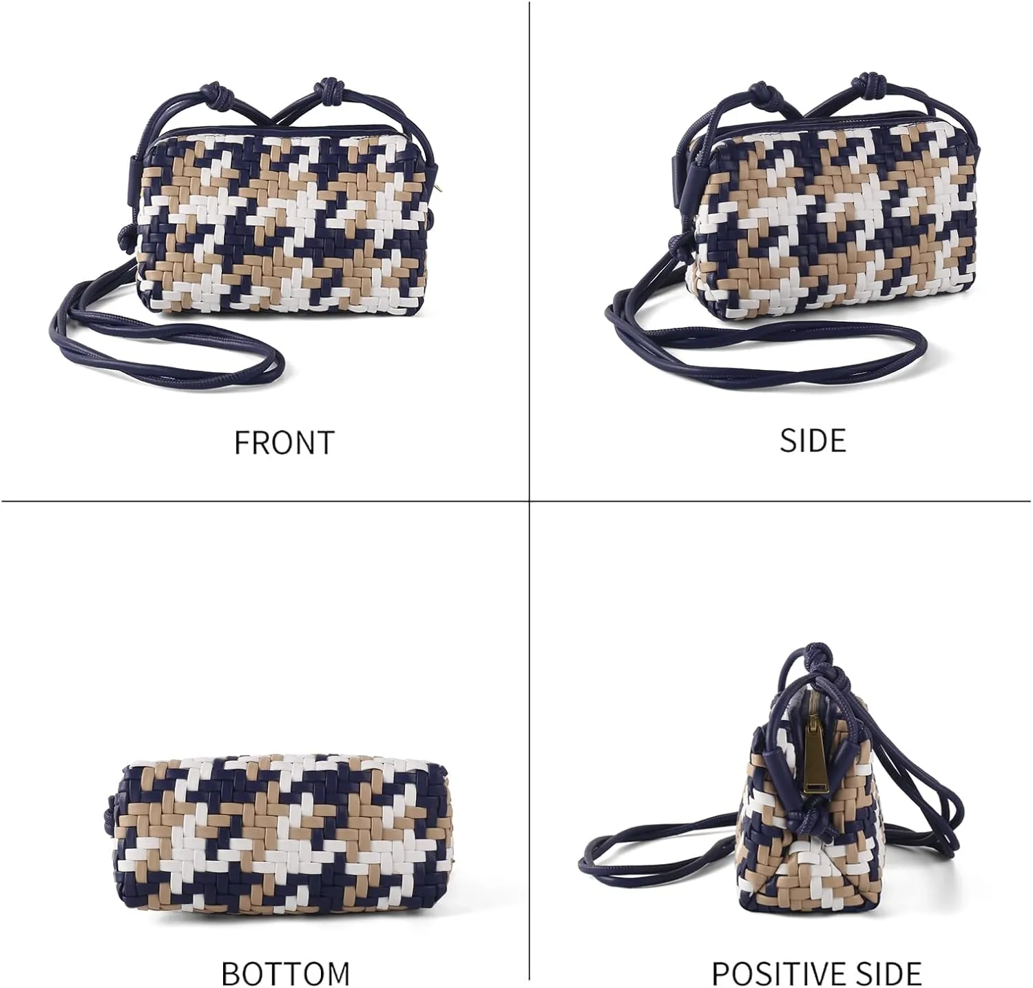 Woven Crossbody Bag Clutch Purse for Women,Small Vegan Leather Handmade Shoulderbag Handbag with Strap,Zipper Closure
