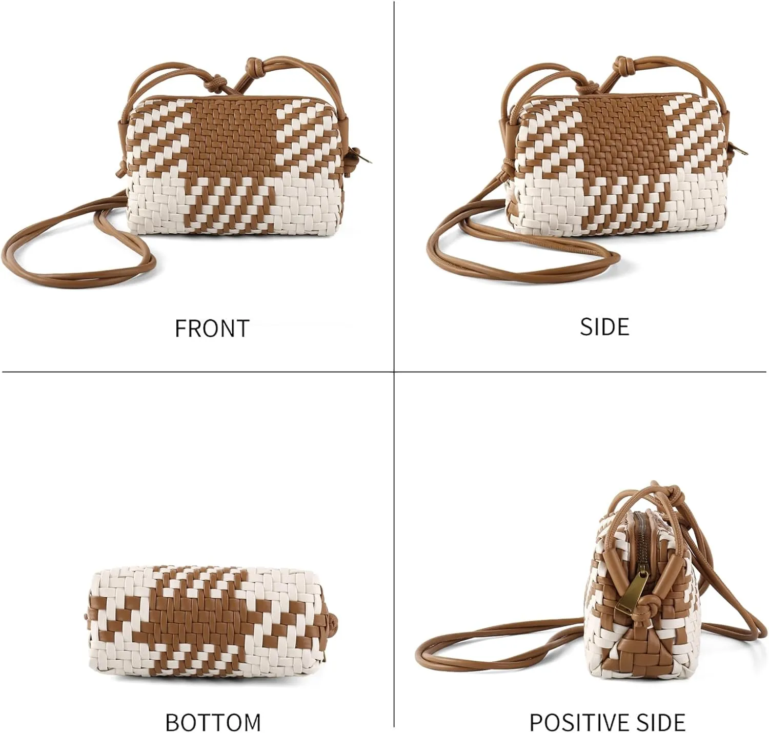 Woven Crossbody Bag Clutch Purse for Women,Small Vegan Leather Handmade Shoulderbag Handbag with Strap,Zipper Closure