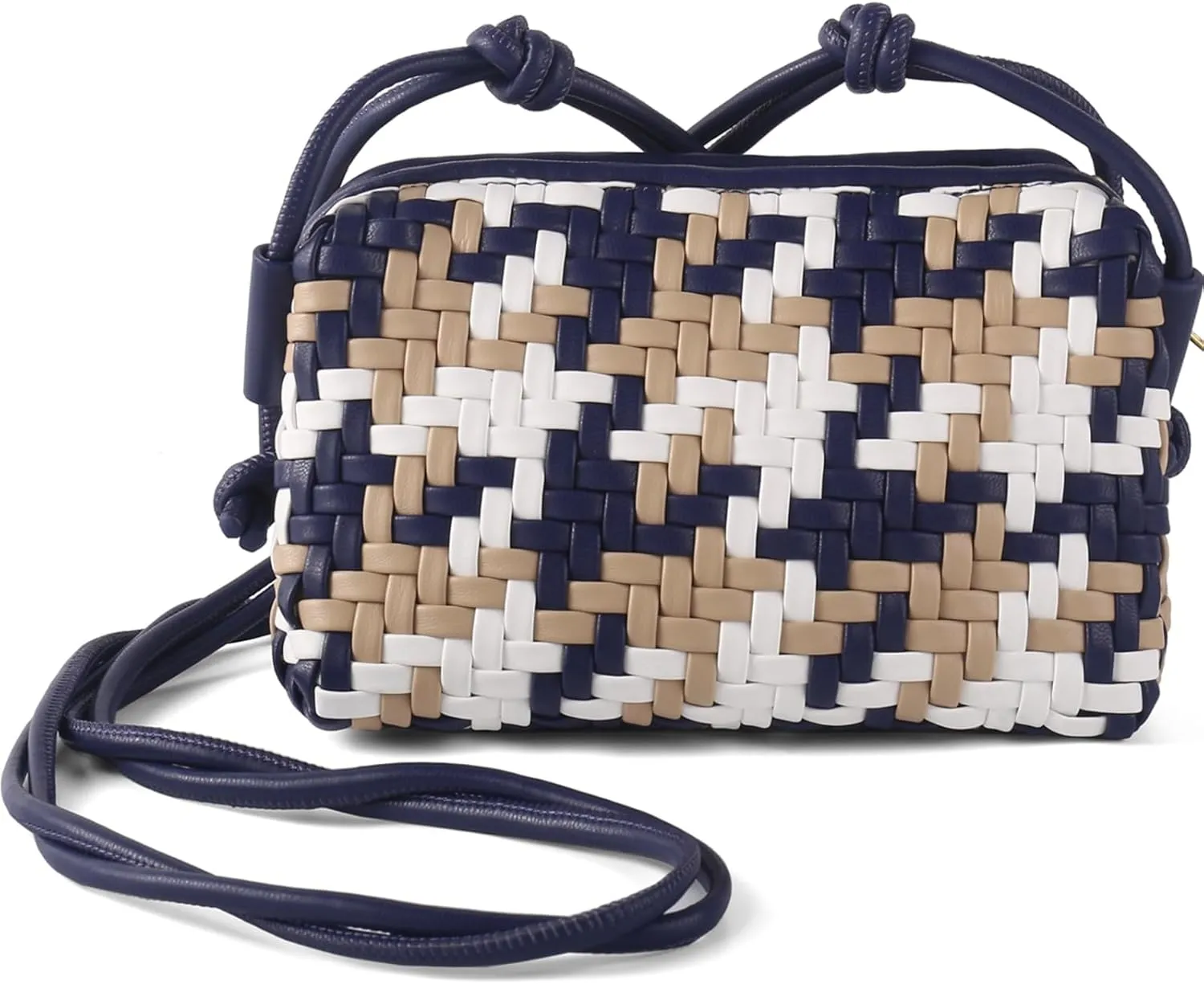 Woven Crossbody Bag Clutch Purse for Women,Small Vegan Leather Handmade Shoulderbag Handbag with Strap,Zipper Closure