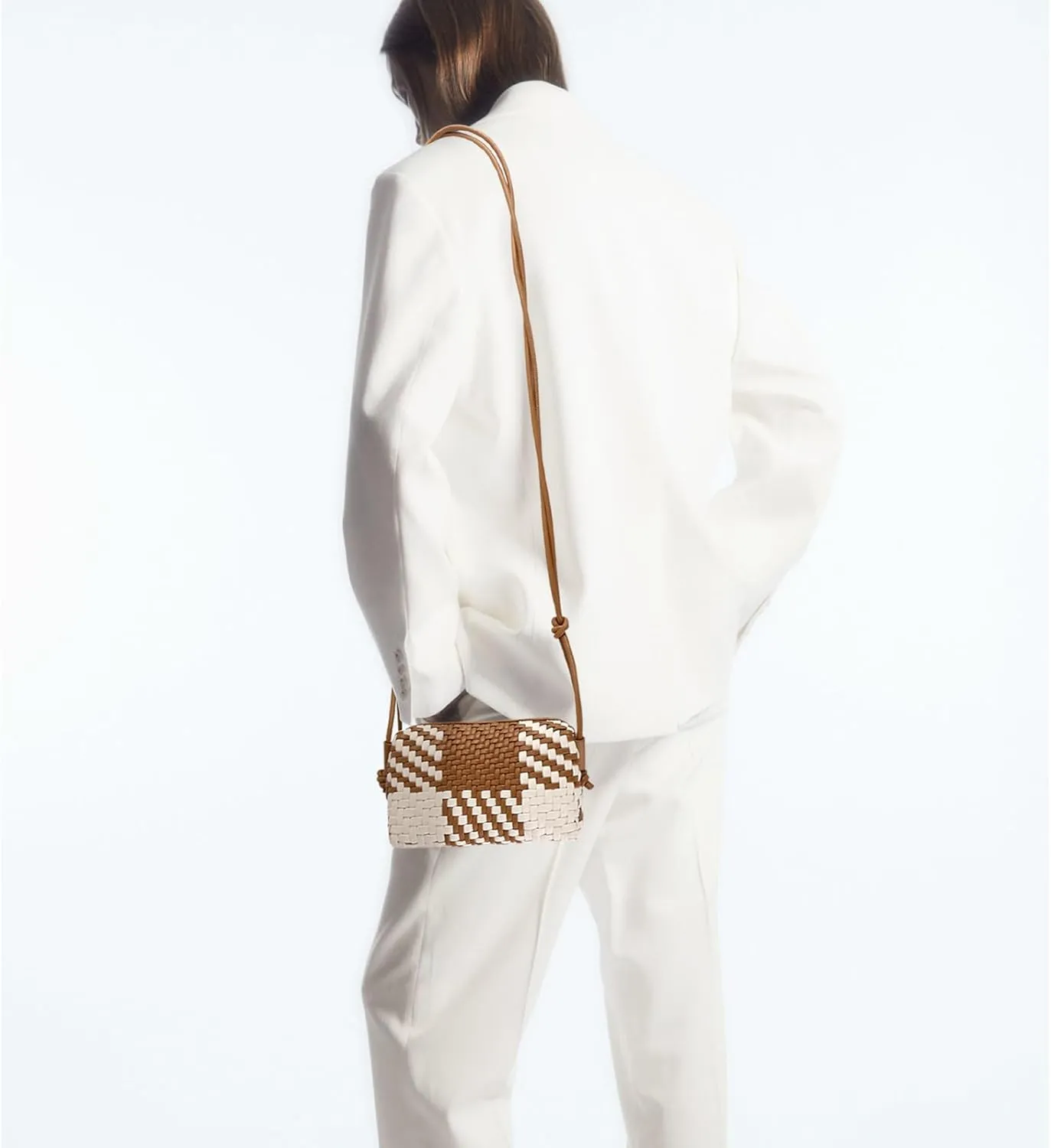 Woven Crossbody Bag Clutch Purse for Women,Small Vegan Leather Handmade Shoulderbag Handbag with Strap,Zipper Closure