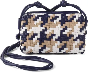 Woven Crossbody Bag Clutch Purse for Women,Small Vegan Leather Handmade Shoulderbag Handbag with Strap,Zipper Closure