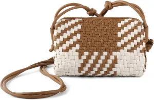 Woven Crossbody Bag Clutch Purse for Women,Small Vegan Leather Handmade Shoulderbag Handbag with Strap,Zipper Closure